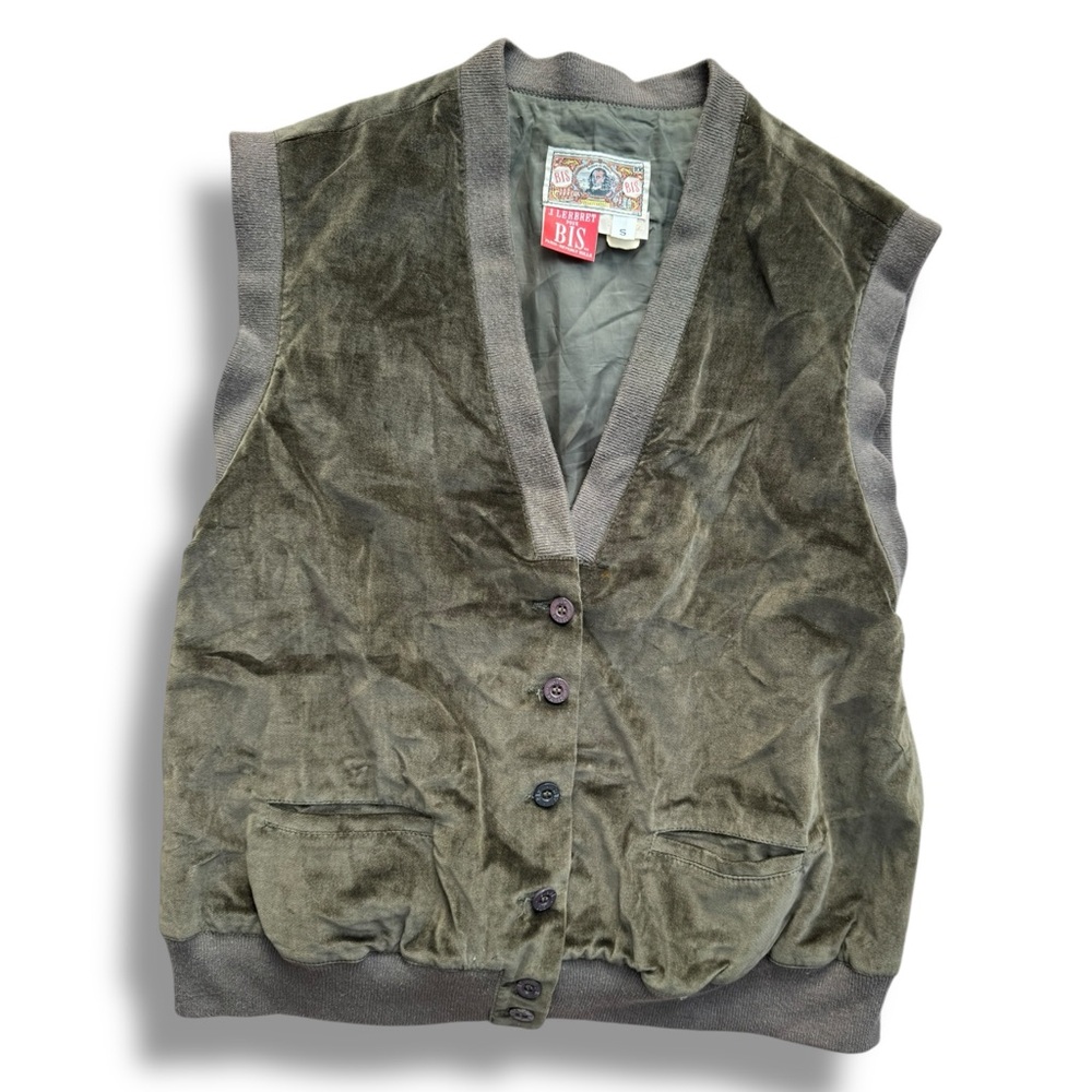 Green Velvet Button-Up Vest by BIS